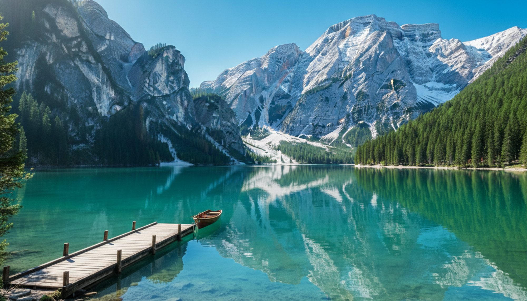 A mountain lake below snow peaks