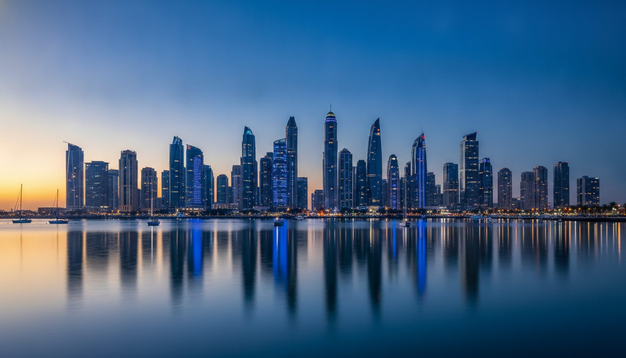 A coastline at blue hour
